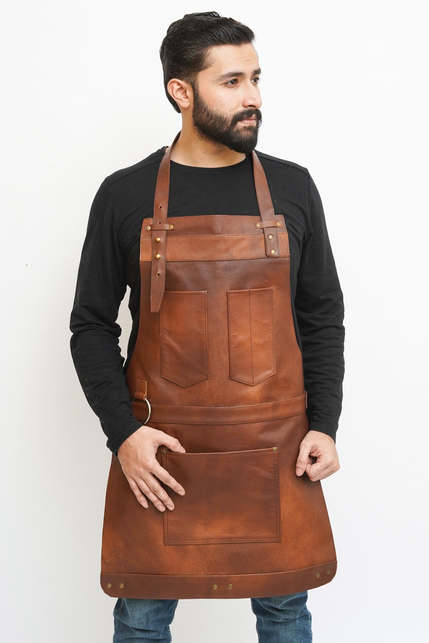 Full Grain Leather Apron: Woodworking, BBQ, Butcher - Adjustable Fit