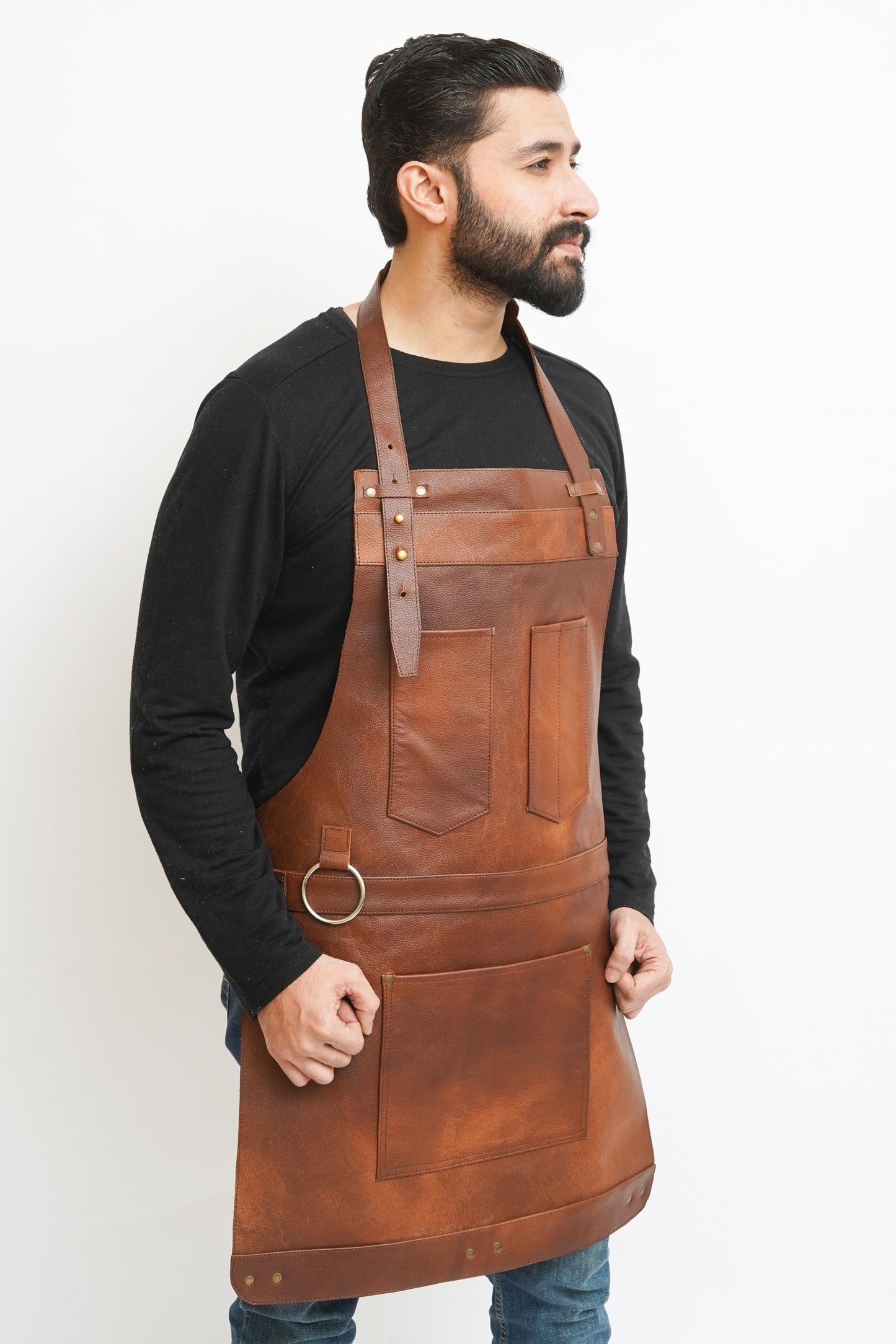 Full Grain Leather Apron: Woodworking, BBQ, Butcher - Adjustable Fit