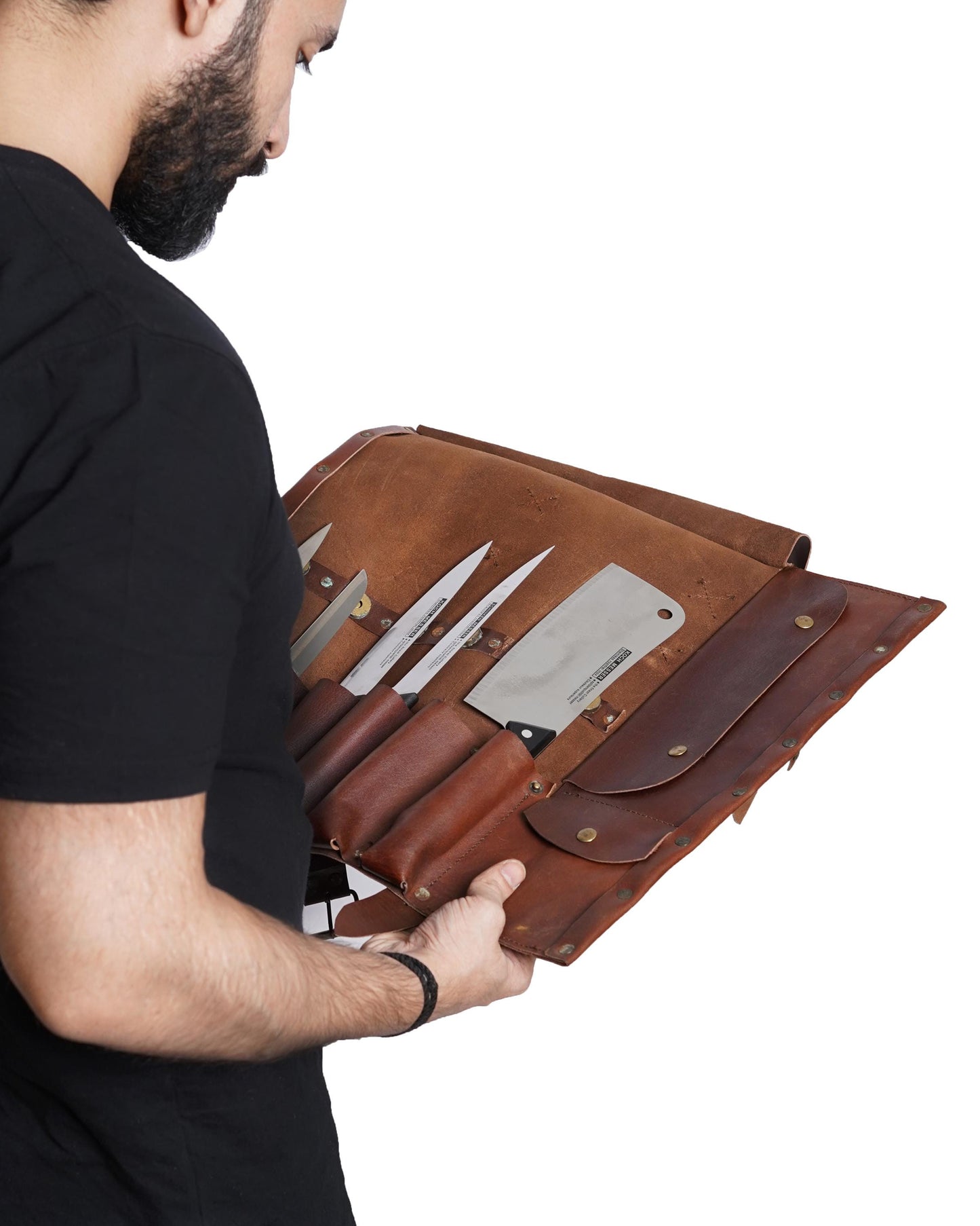 Personalized Leather Chef Knife Roll: Handmade Cowhide Storage Case