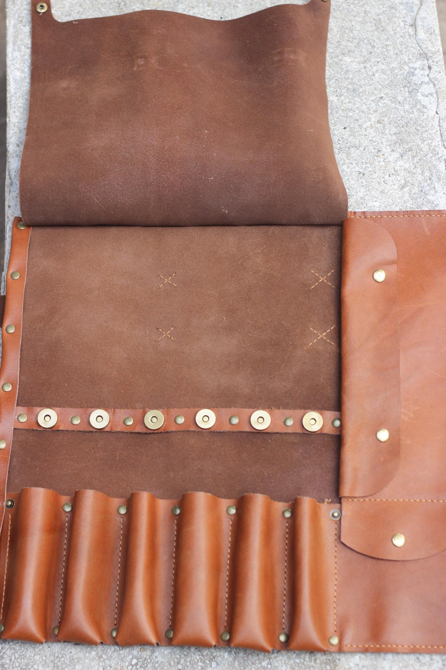 Personalized Leather Chef Knife Roll: Handmade Cowhide Storage Case