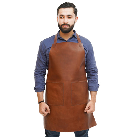 Handmade Full Grain Leather Work Apron: BBQ, Butcher, Woodworker