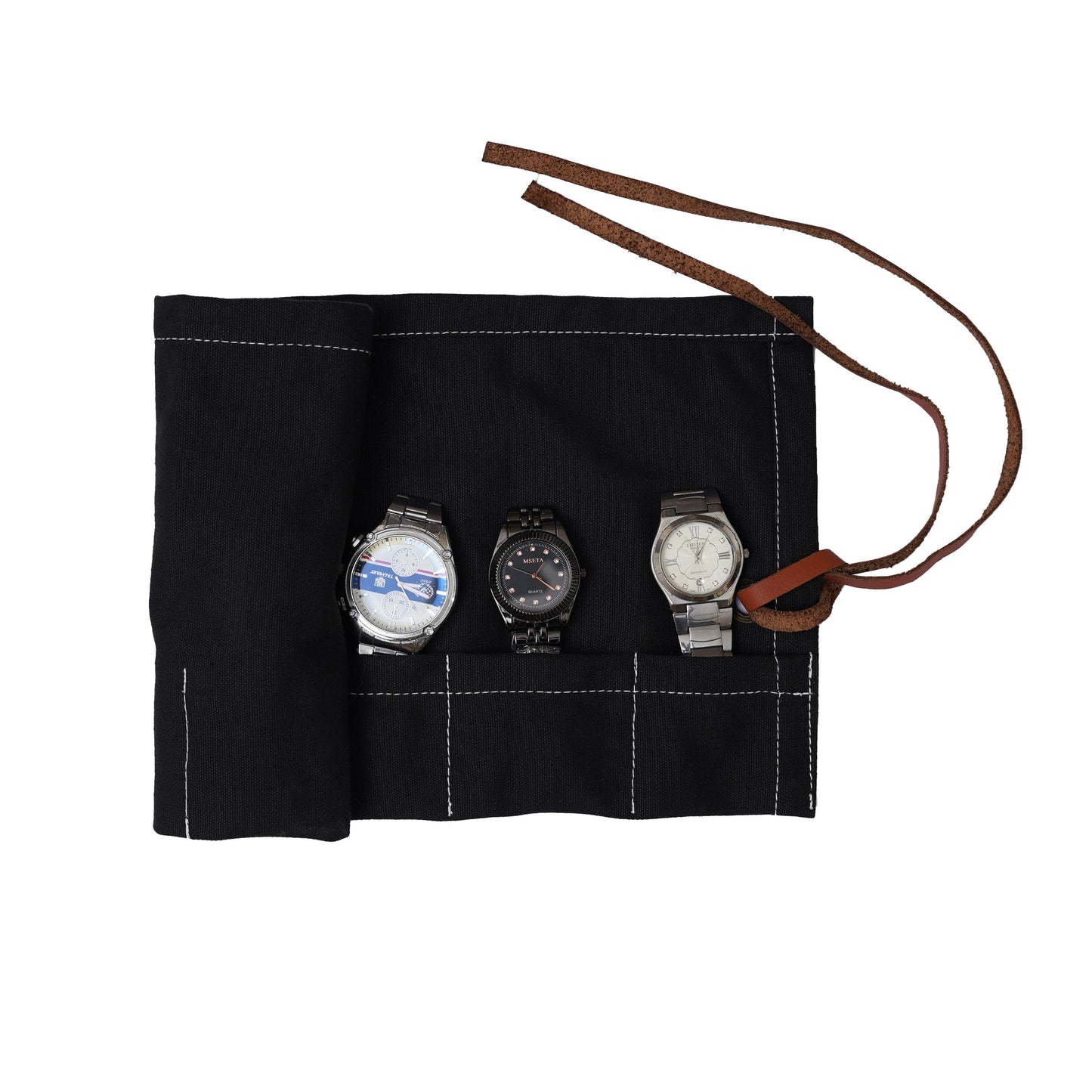 Personalized Canvas Watch Roll: 6-Slot Travel Watch Case