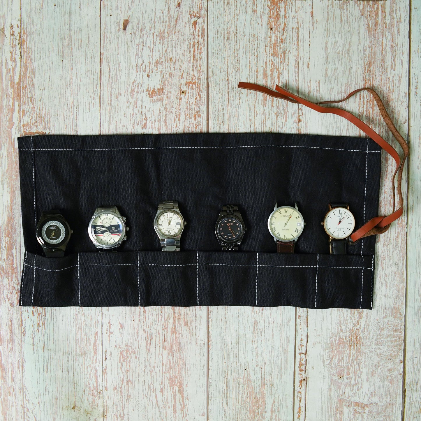 Personalized Canvas Watch Roll: 6-Slot Travel Watch Case