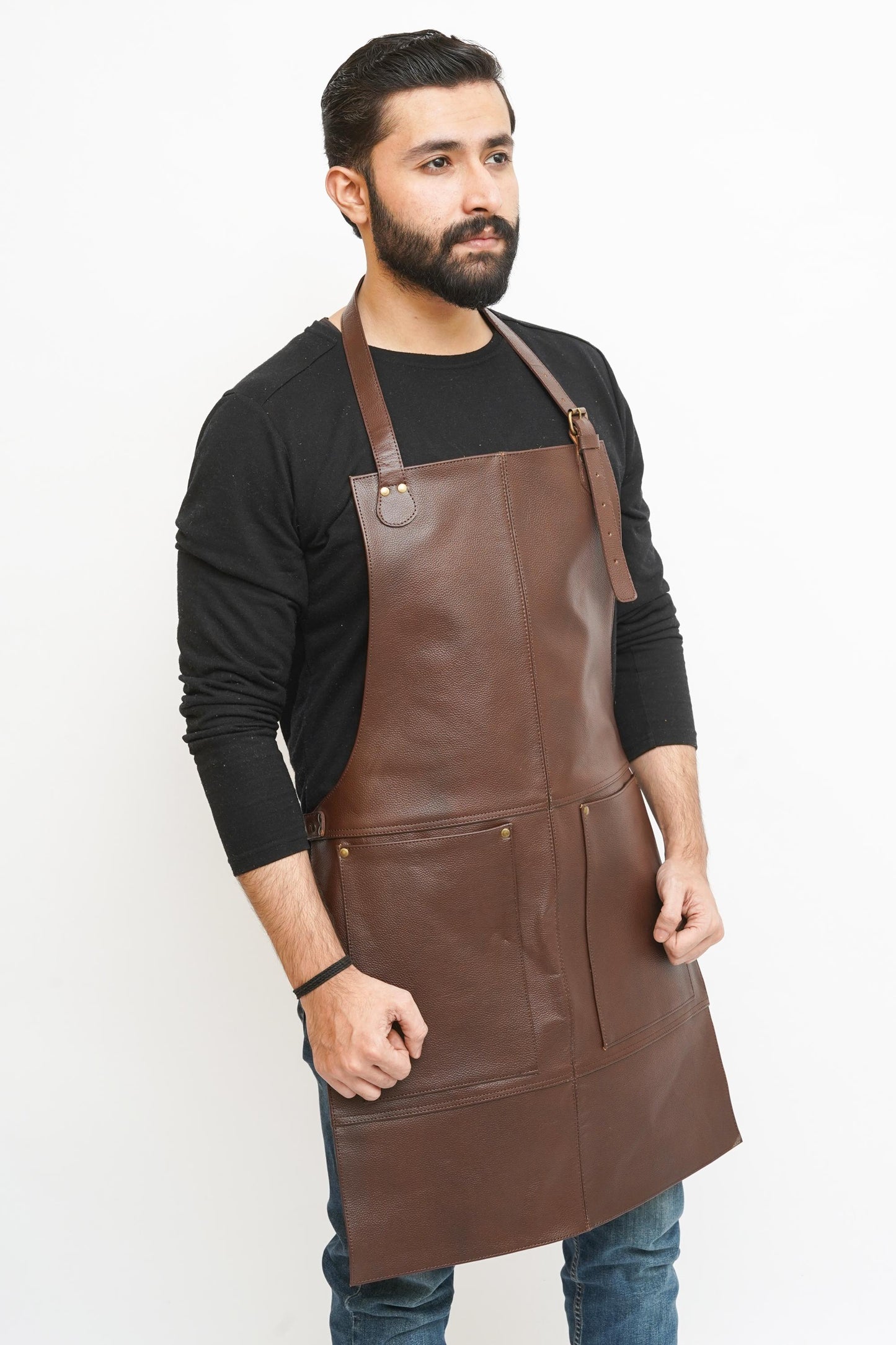 Full Grain Leather Apron: Adjustable Butcher, BBQ, Woodworking