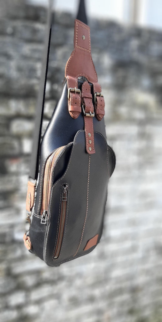 Leather Sling Backpack, Mens Crossbody Chest Bag Travel Shoulder Bag Gift for him