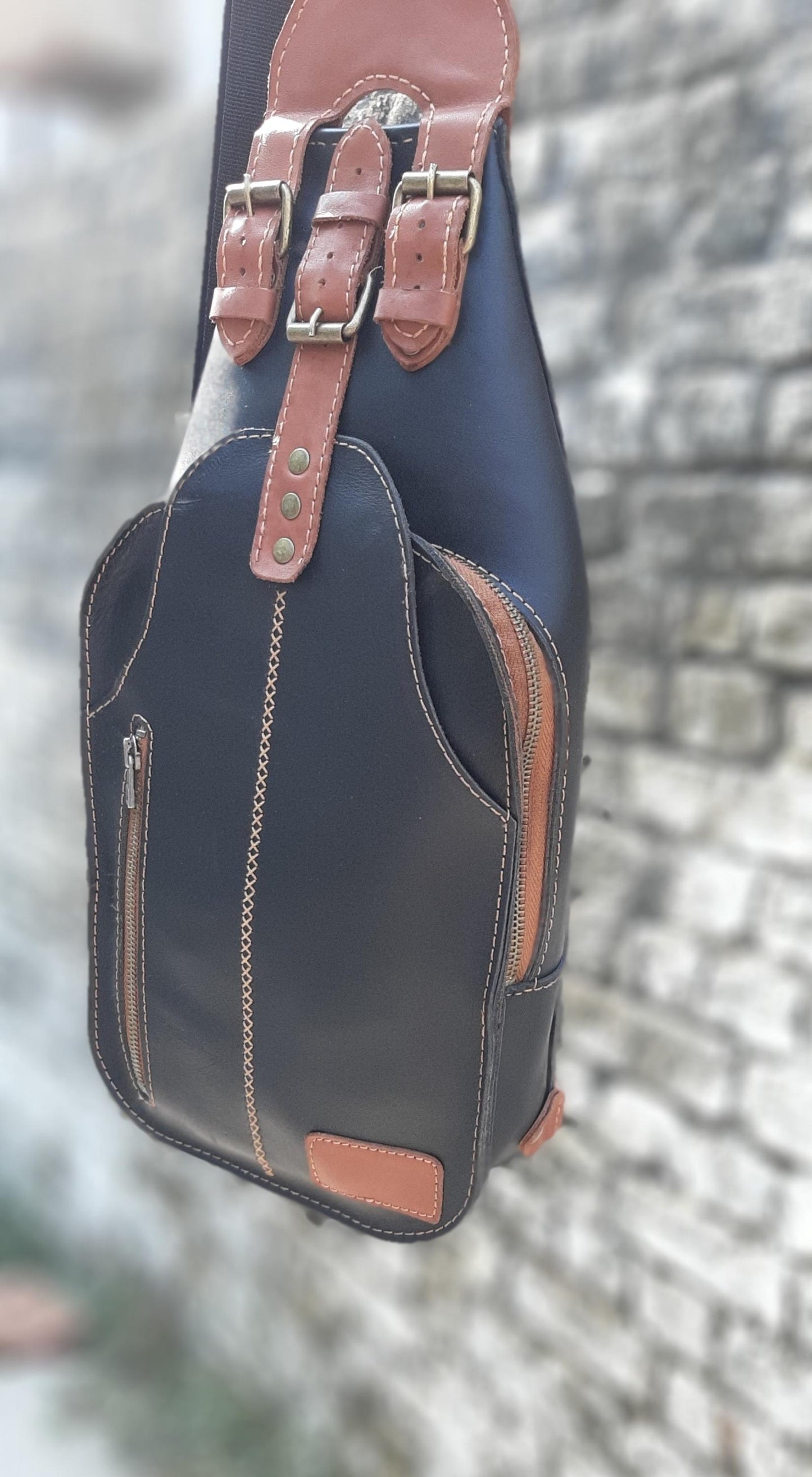 Set of 2 Leather Sling Bags: Handmade Cowhide Crossbody Messenger