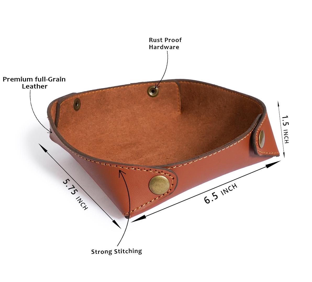 Handmade Leather Valet Tray | Cowhide Desk Organizer