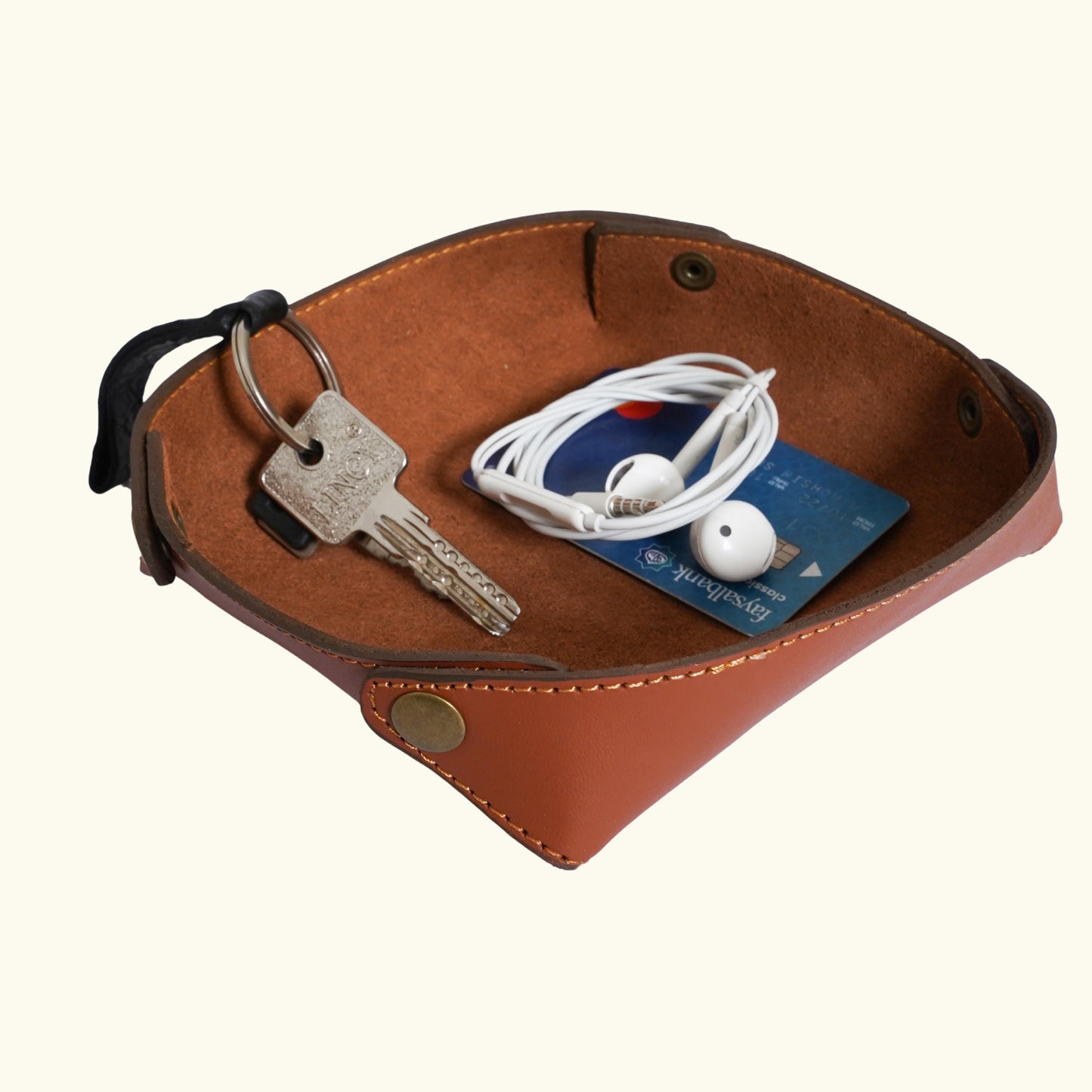 Handmade Leather Valet Tray | Cowhide Desk Organizer