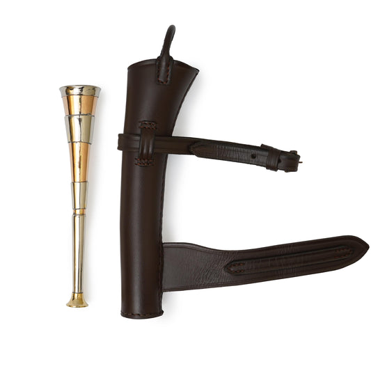 Copper Hunting Horn with Brass Mouthpiece & Leather Case - Equestrian Decor