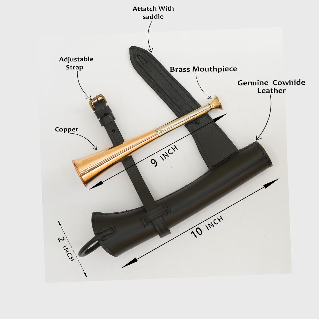 Copper Fox Hunting Horn with Brass Mouthpiece & Leather Case