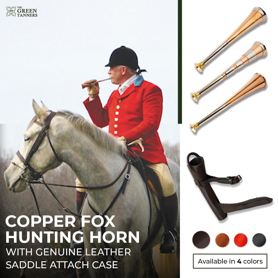 Handcrafted Brass & Copper Signal Horn with Leather Case - Equestrian Fox Bugle