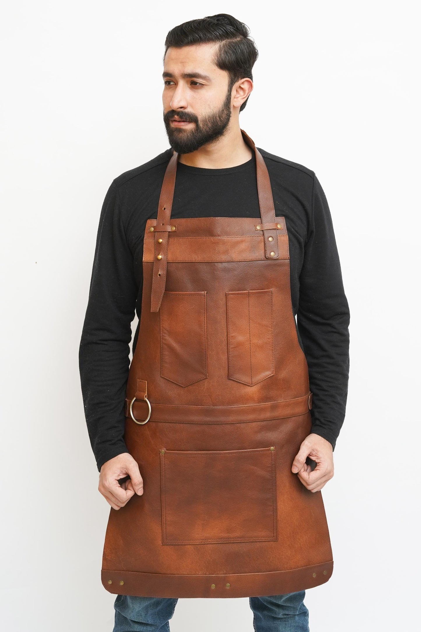 Full Grain Leather Apron: Woodworking, BBQ, Butcher - Adjustable Fit