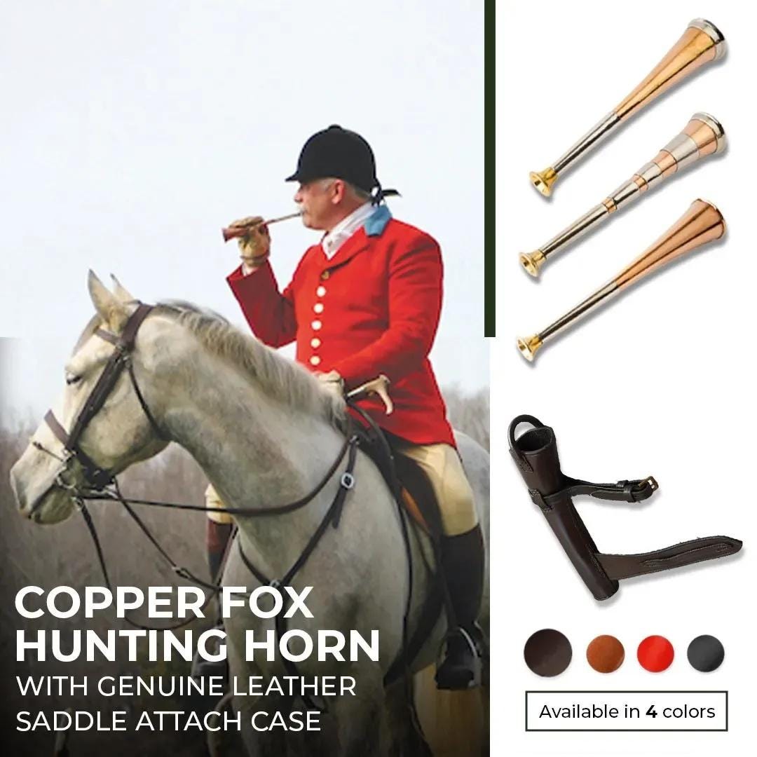 Copper Fox Hunting Horn with Brass Mouthpiece & Leather Case