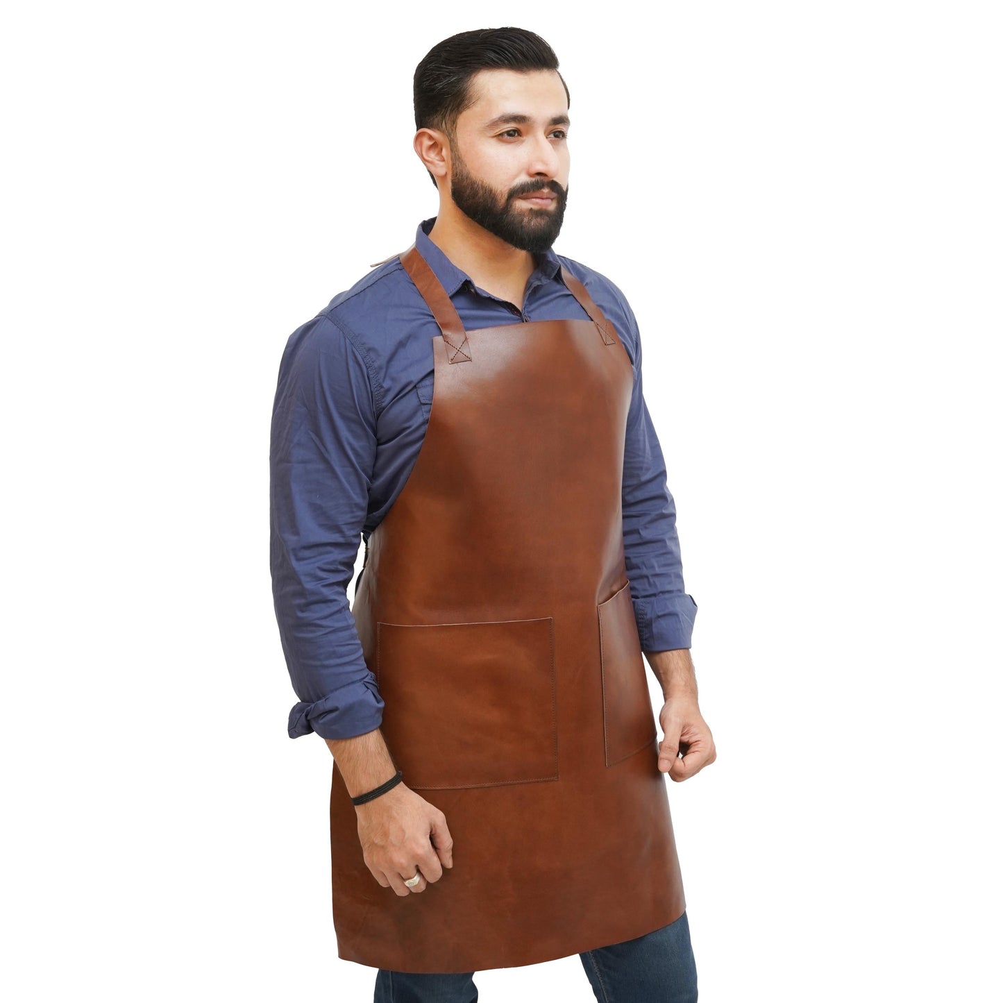 Handmade Full Grain Leather Work Apron: BBQ, Butcher, Woodworker