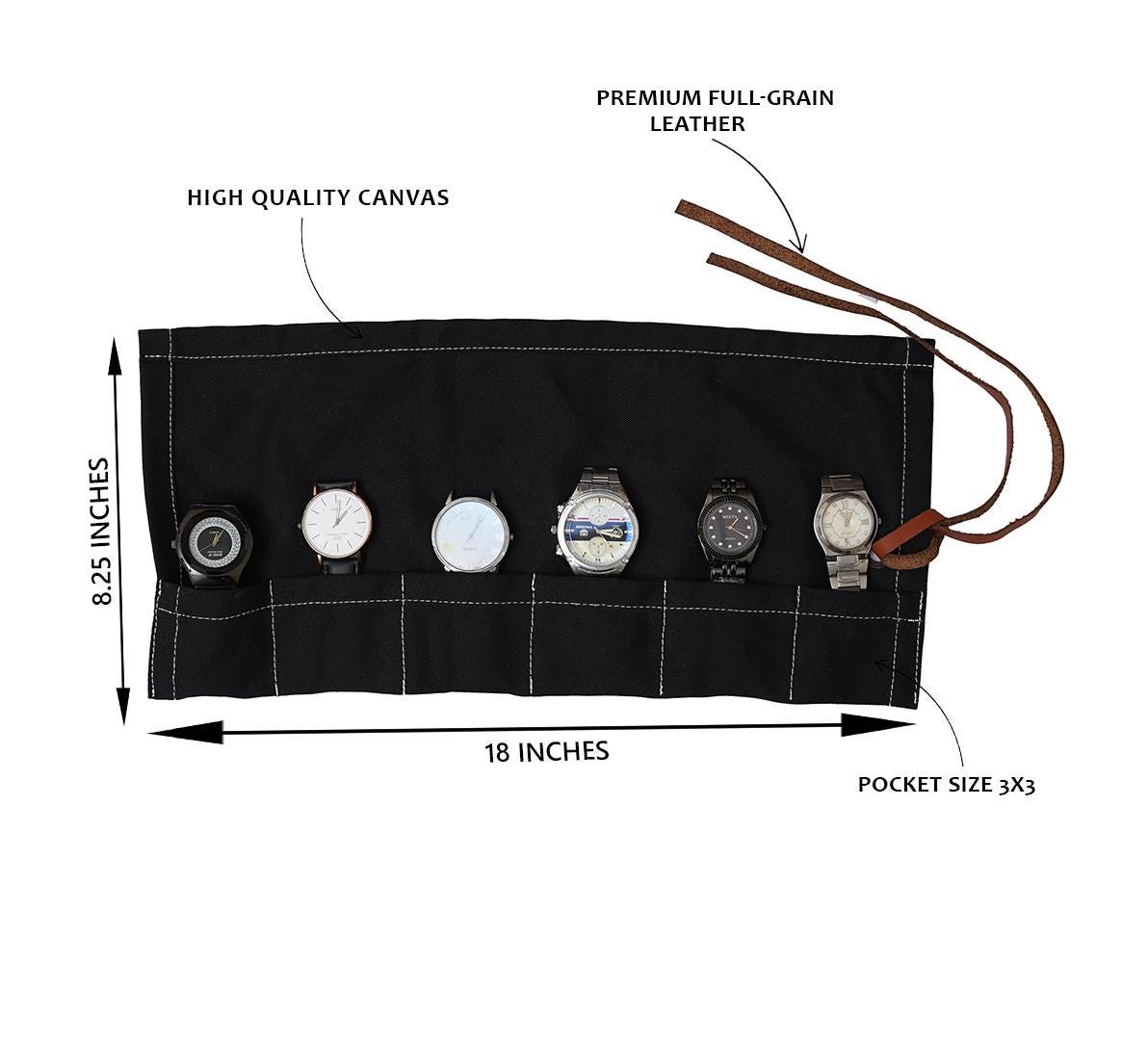 Personalized Canvas Watch Roll: 6-Slot Travel Watch Case