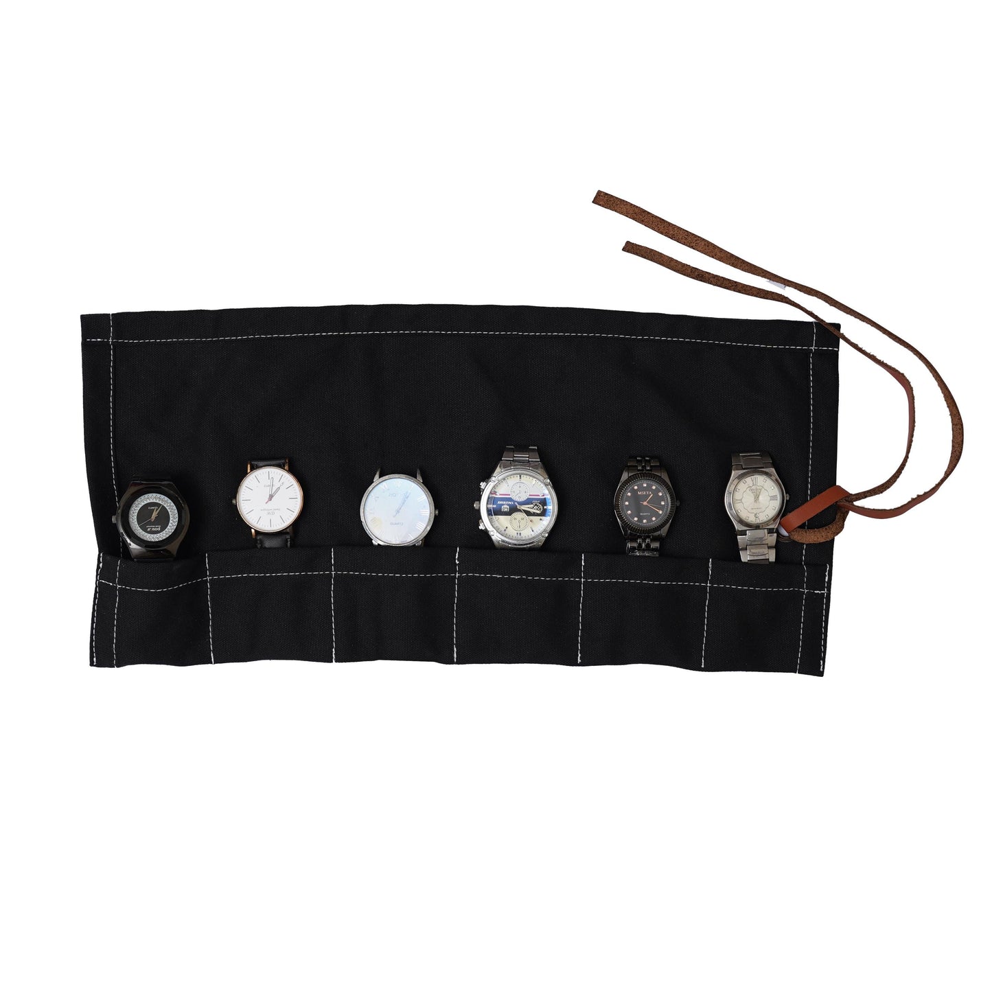 Personalized Canvas Watch Roll: 6-Slot Travel Watch Case