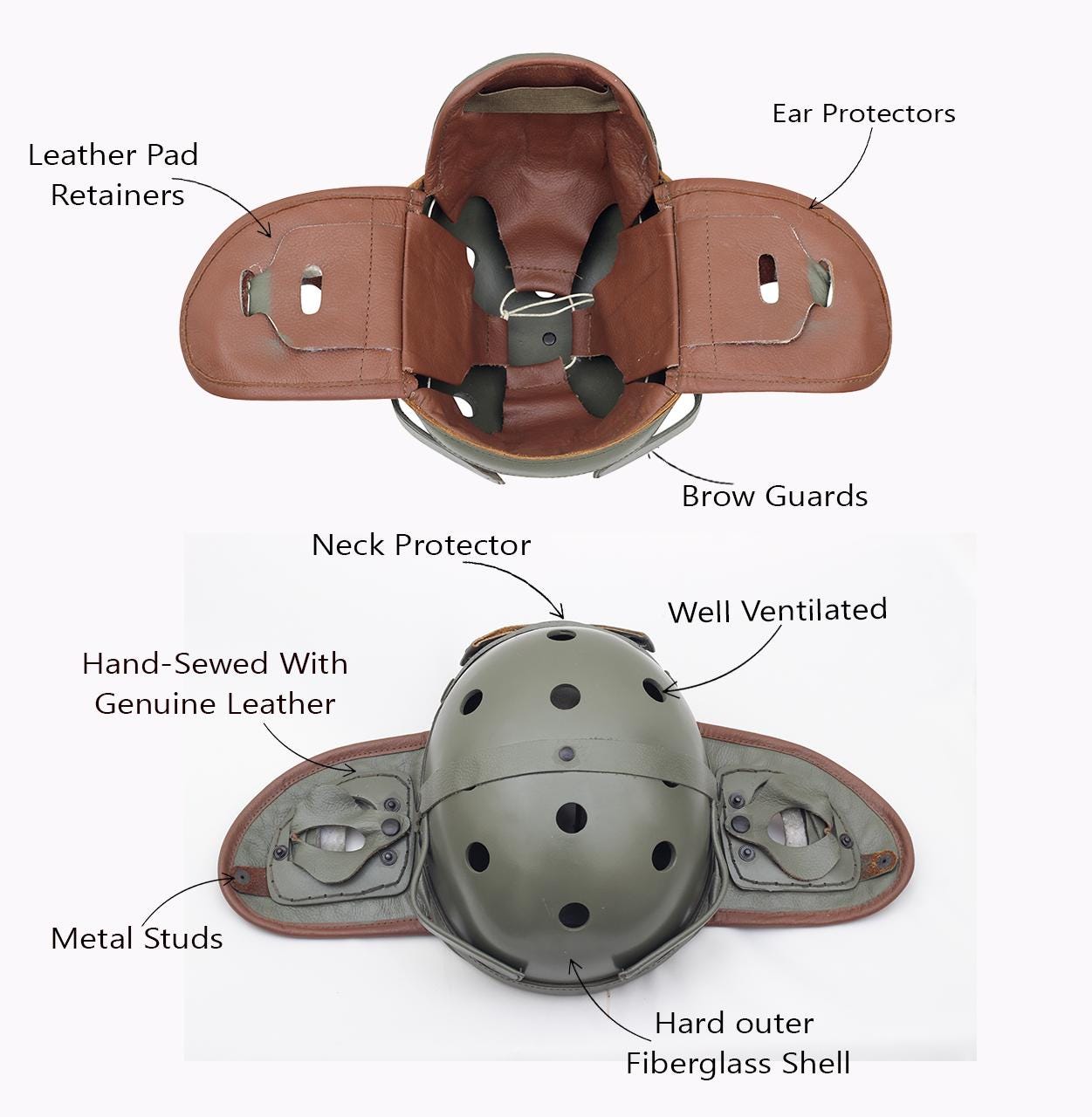 WWII M1938 Leather Tanker Helmet Replica: U.S. Army Reenactment