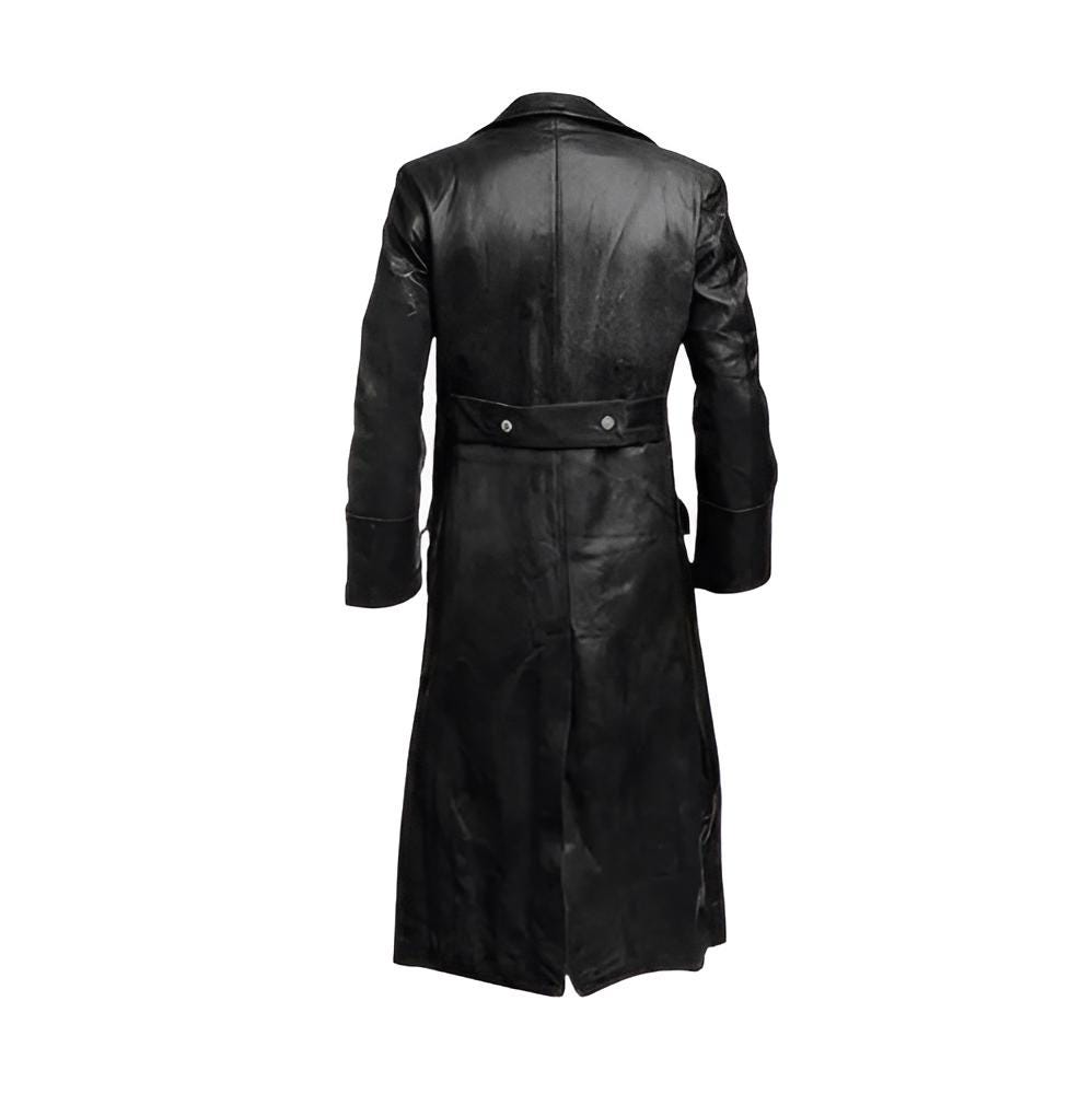 Handcrafted Genuine Leather Trench Coat for Men – German Military Officer Style, Long Black Overcoat