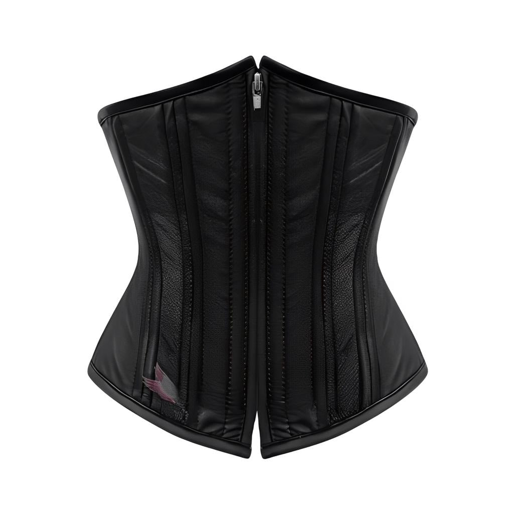 Black Genuine Leather Underbust Corset, Gothic Steampunk Waist Cincher