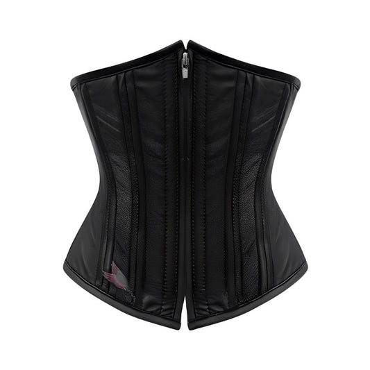 Black Genuine Leather Underbust Corset, Gothic Steampunk Waist Cincher
