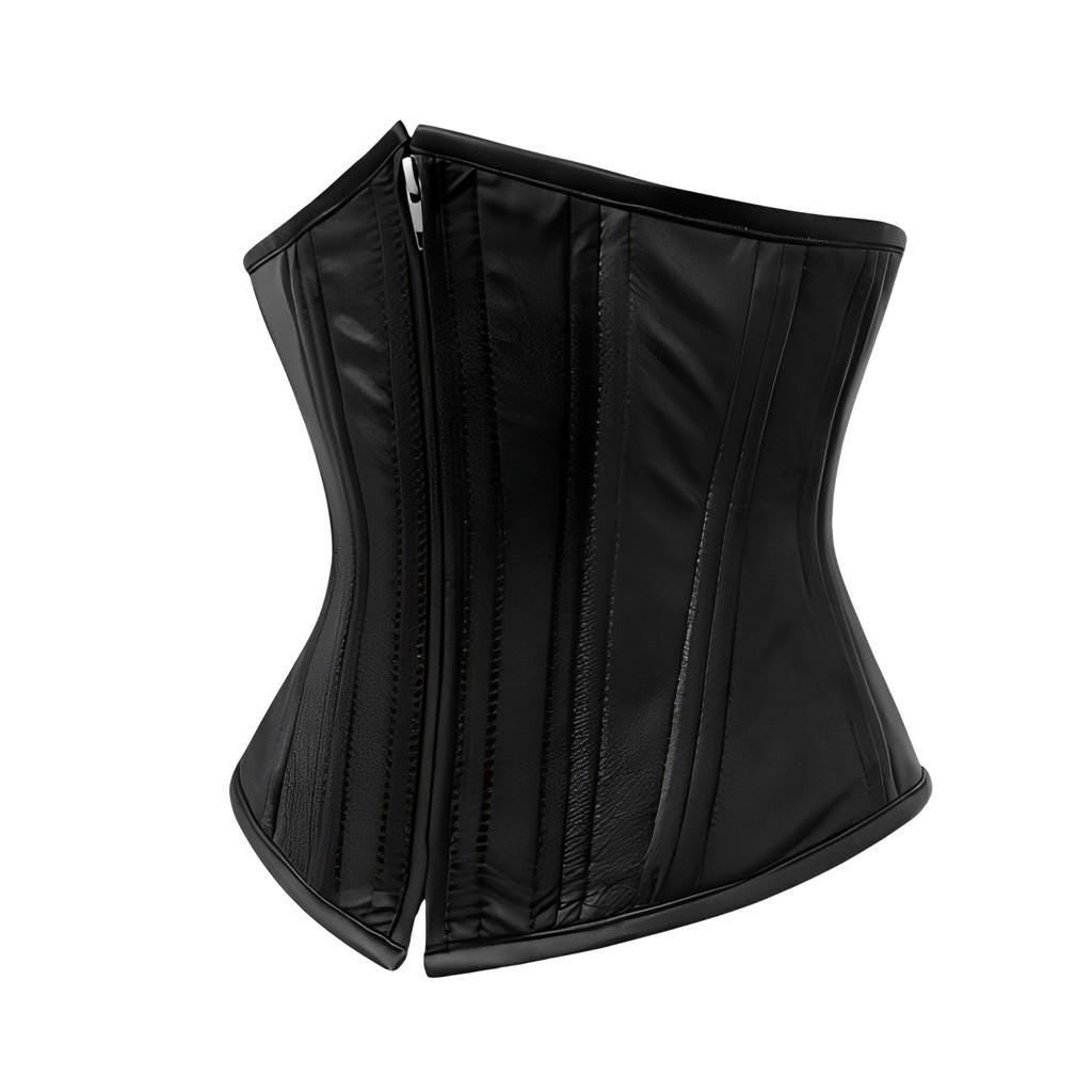 Black Genuine Leather Underbust Corset, Gothic Steampunk Waist Cincher
