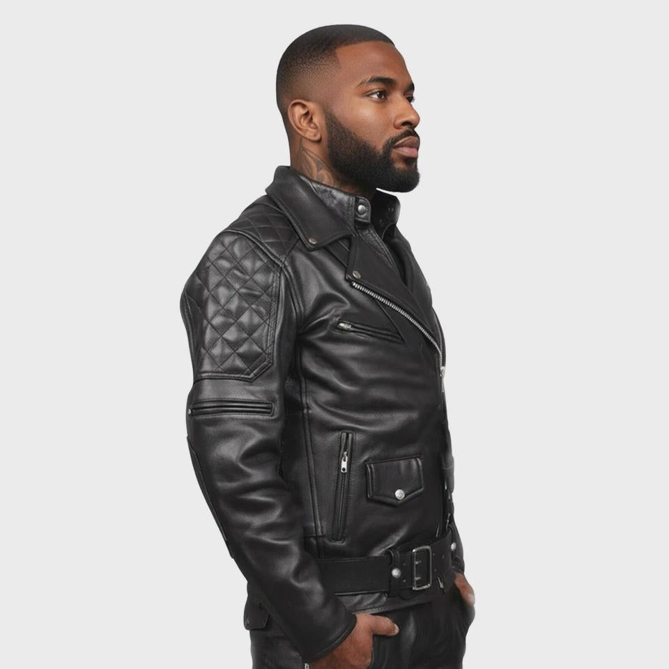 Men's Motorcycle Genuine Leather Jacket Brando Style Black Biker Jacket Gift For Him