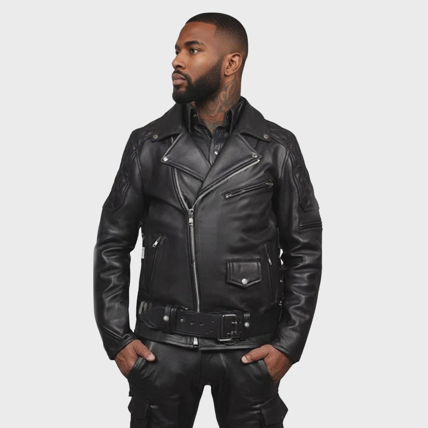Men's Motorcycle Genuine Leather Jacket Brando Style Black Biker Jacket Gift For Him