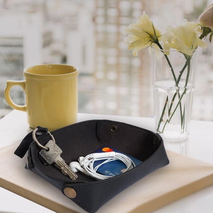 Genuine Leather Valet Tray, Cowhide Desk Organizer, Anniversary Gift