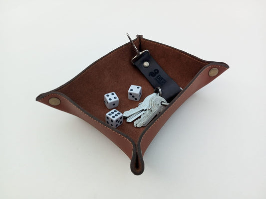 Handmade Leather Valet Tray – Tan Cowhide Desk Organizer