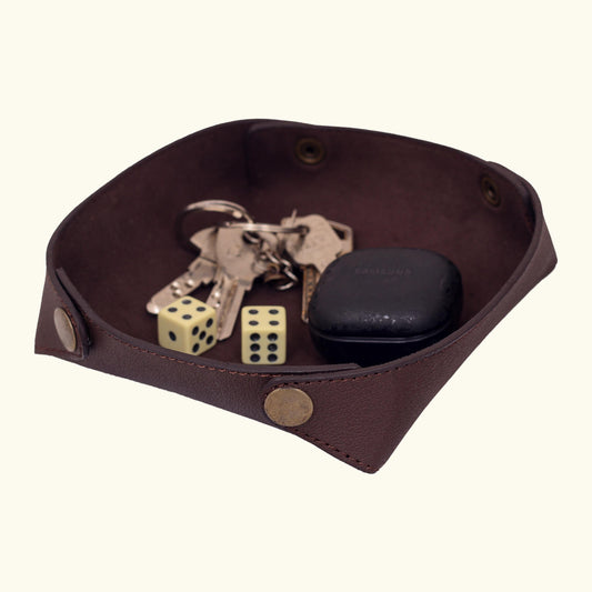 Handmade Cowhide Leather Valet Tray Set: Desk Organizer, Keys, Wallet