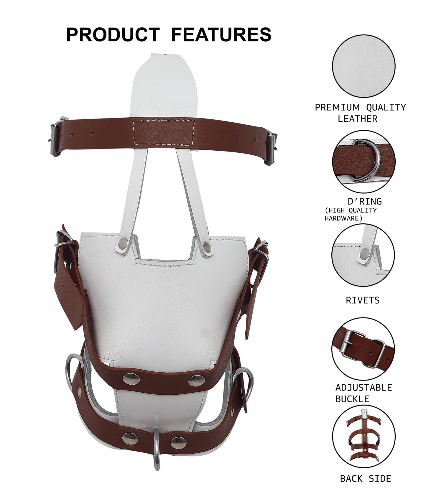 Genuine Leather Face Muzzle, Adjustable Head Harness, Mature