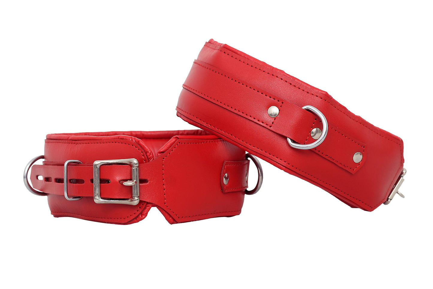 Red Leather Padded Cuffs Set, Adjustable Restraints, Anniversary Gift