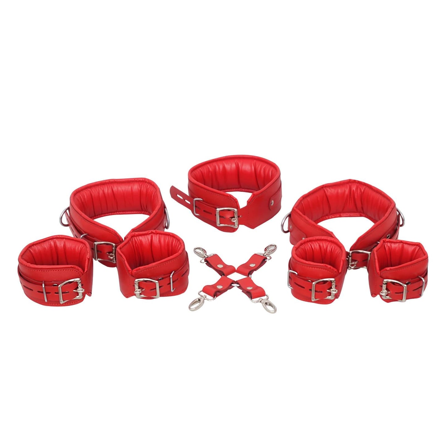 Red Leather Padded Cuffs Set, Adjustable Restraints, Anniversary Gift