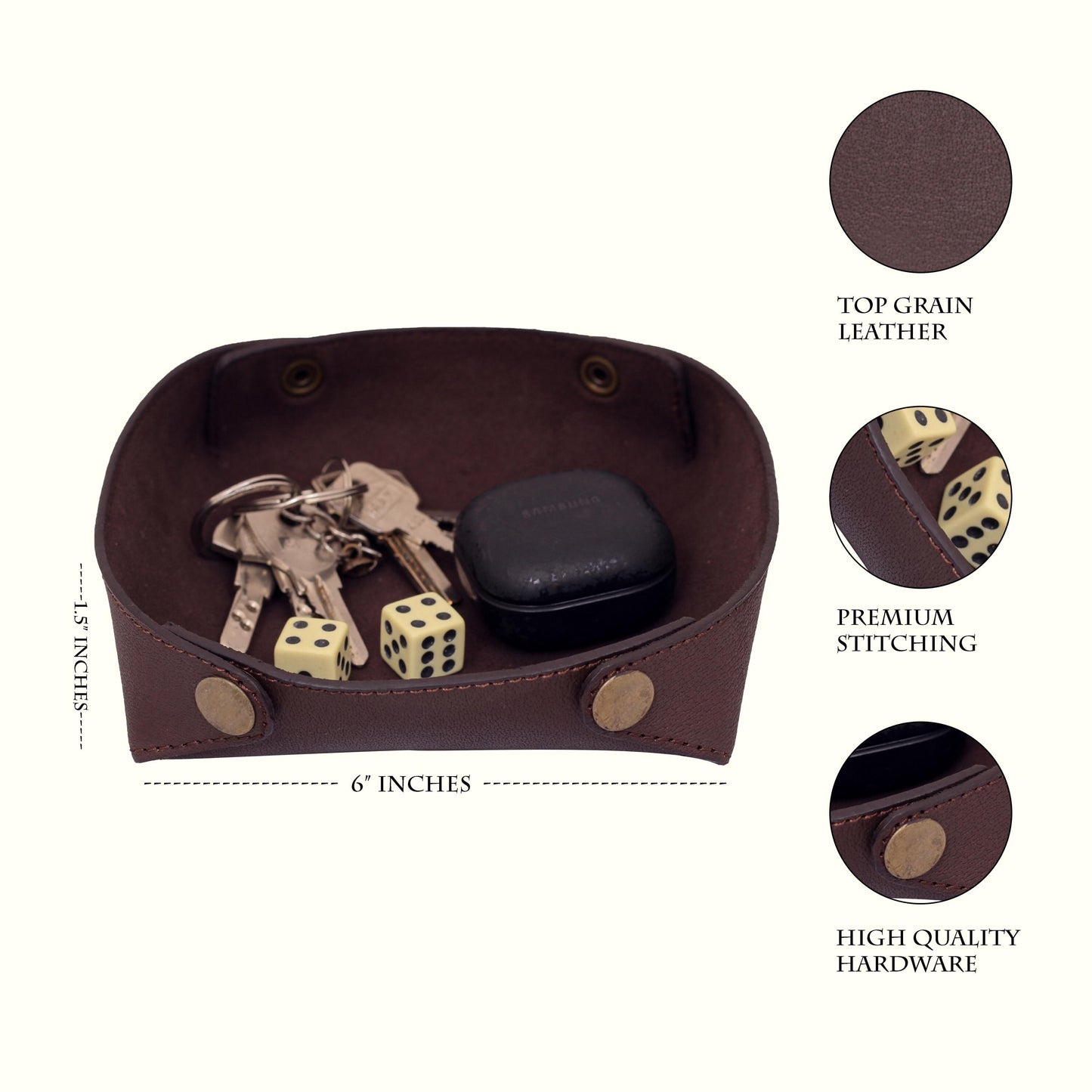 Handmade Cowhide Leather Valet Tray Set: Desk Organizer, Keys, Wallet