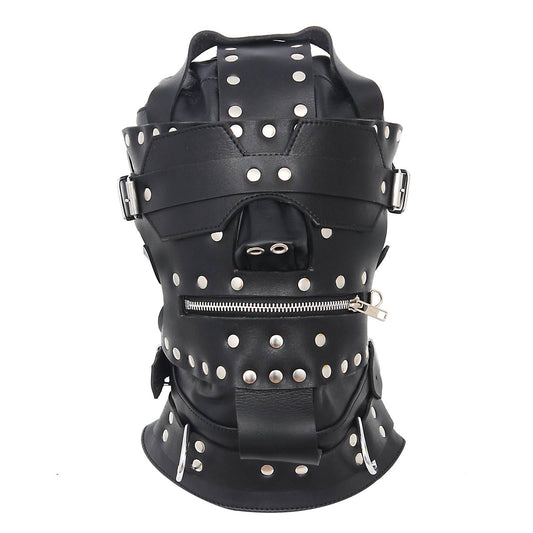 Handmade Black Leather Hood Sensory Deprivation Hood Adult Full Face Gimp Mask Mature