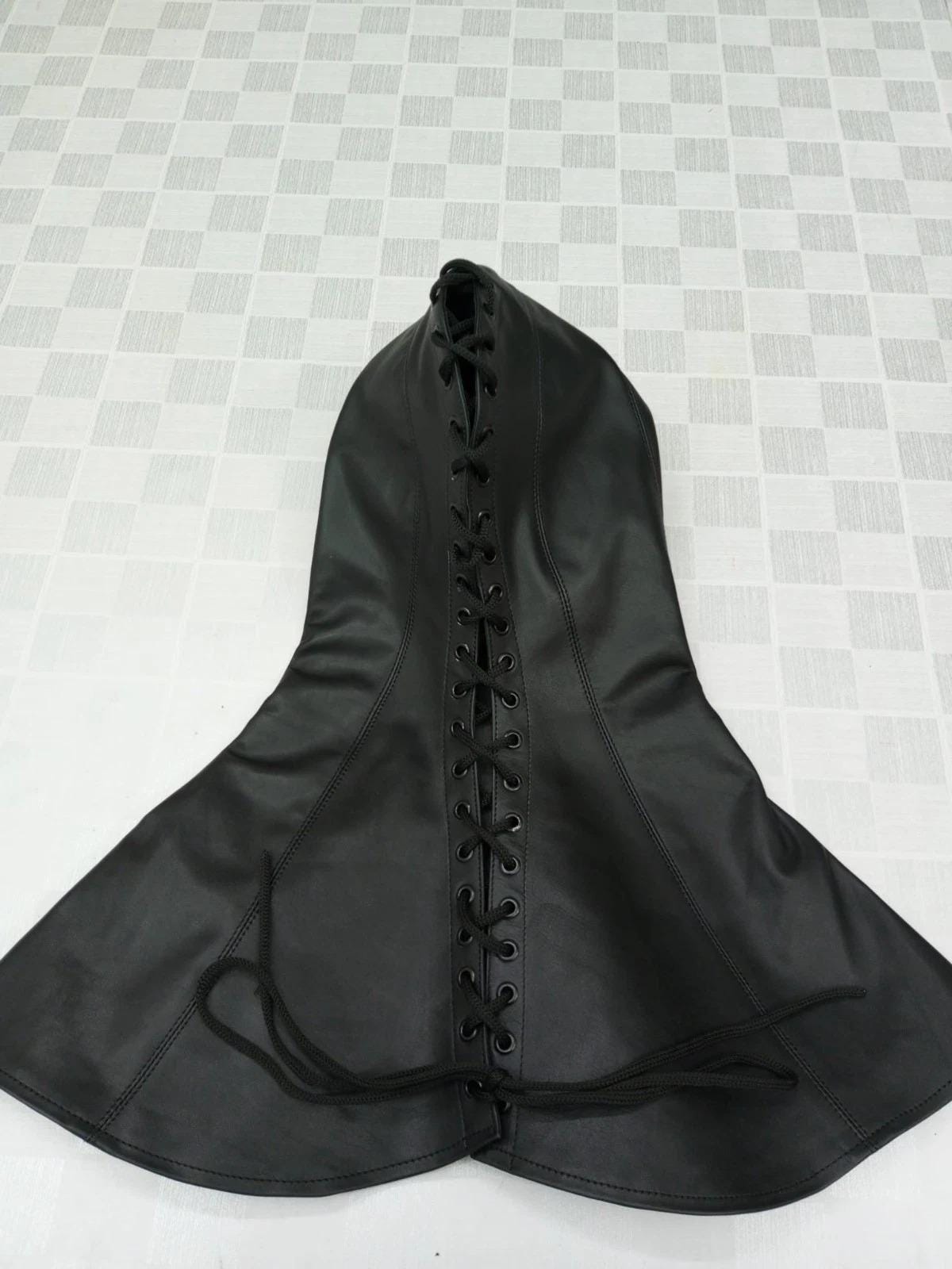 Genuine Leather Nun Mask, Gothic Cosplay Hood Costume Mature