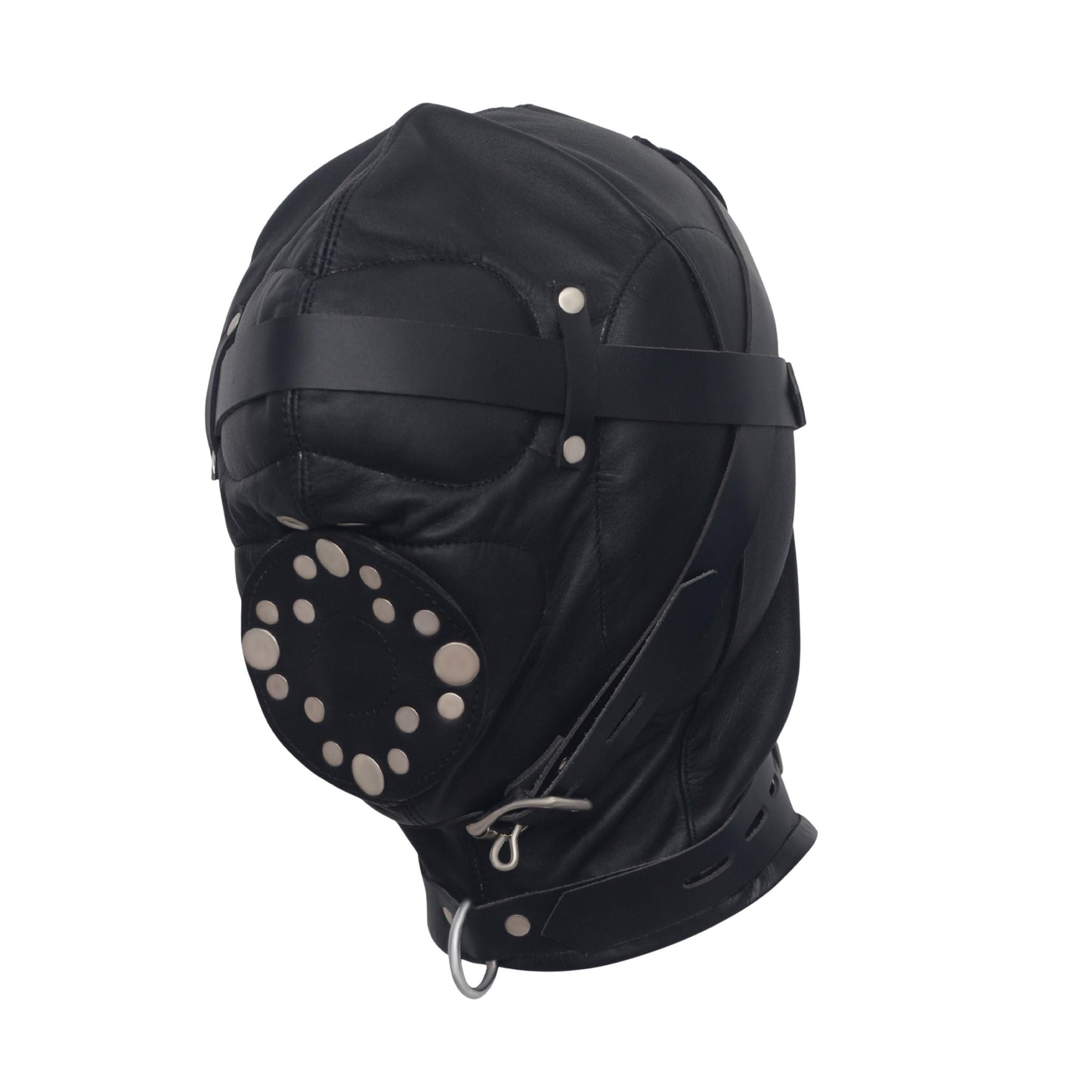 Leather Headgear Hood Harness Sensory Deprivation Gimp Mask with Open Mouth Cosplay Mature