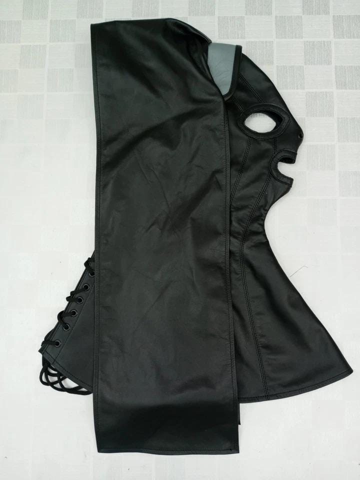 Genuine Leather Nun Mask, Gothic Cosplay Hood Costume Mature