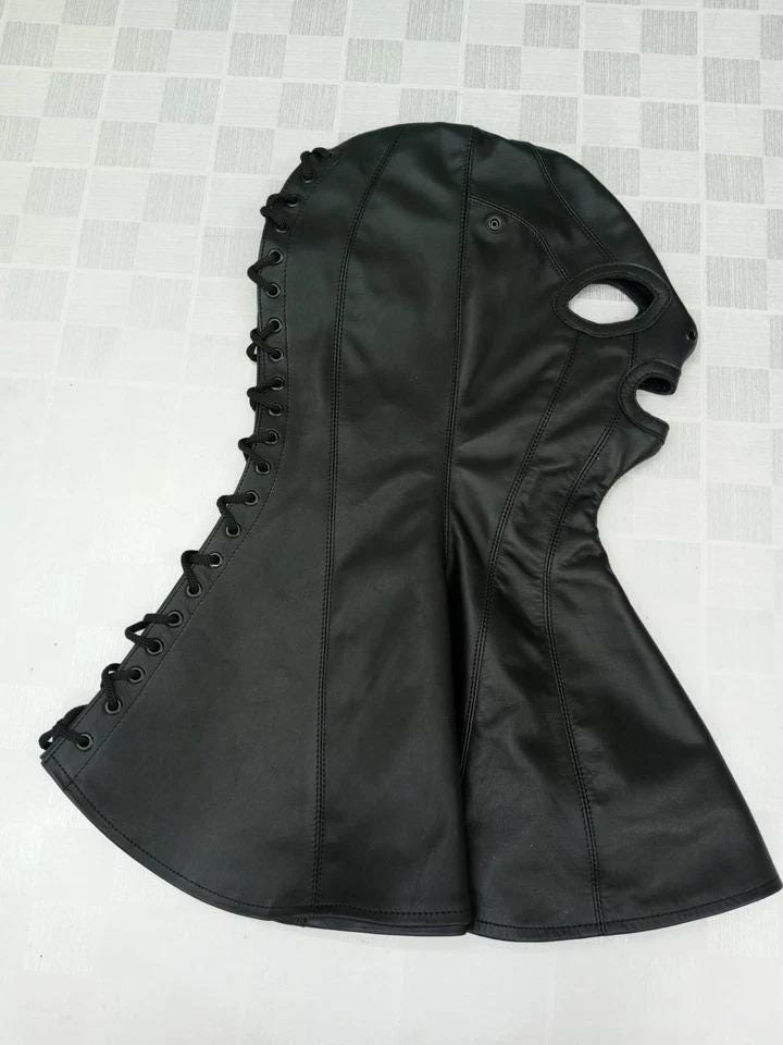 Genuine Leather Nun Mask, Gothic Cosplay Hood Costume Mature