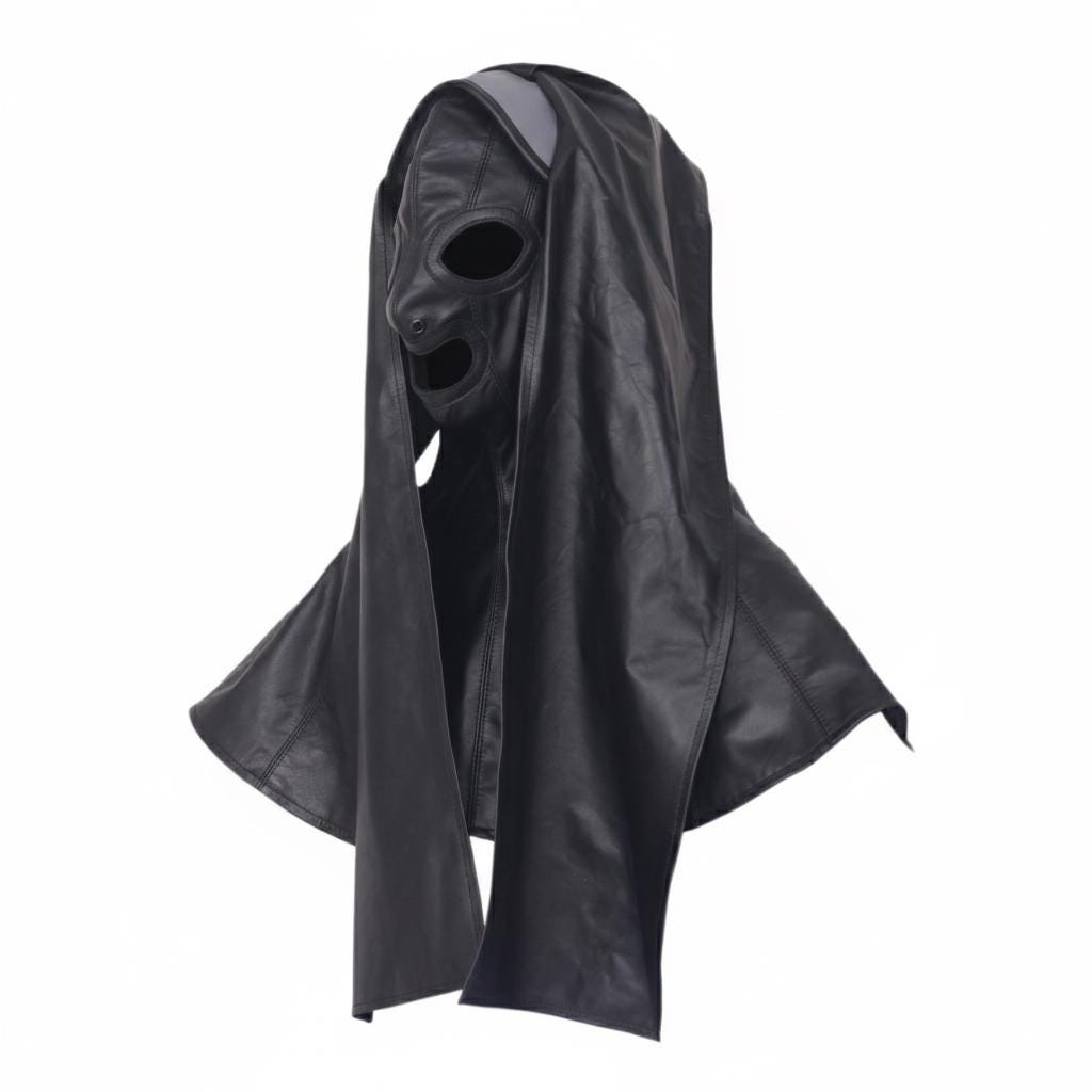 Genuine Leather Nun Mask, Gothic Cosplay Hood Costume Mature
