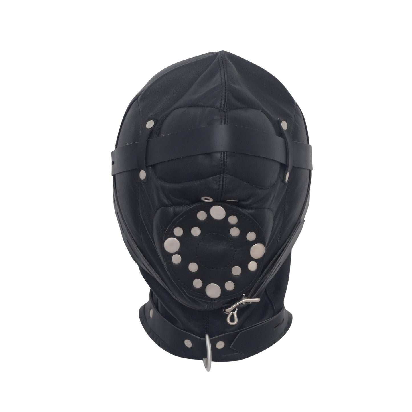Leather Headgear Hood Harness Sensory Deprivation Gimp Mask with Open Mouth Cosplay Mature