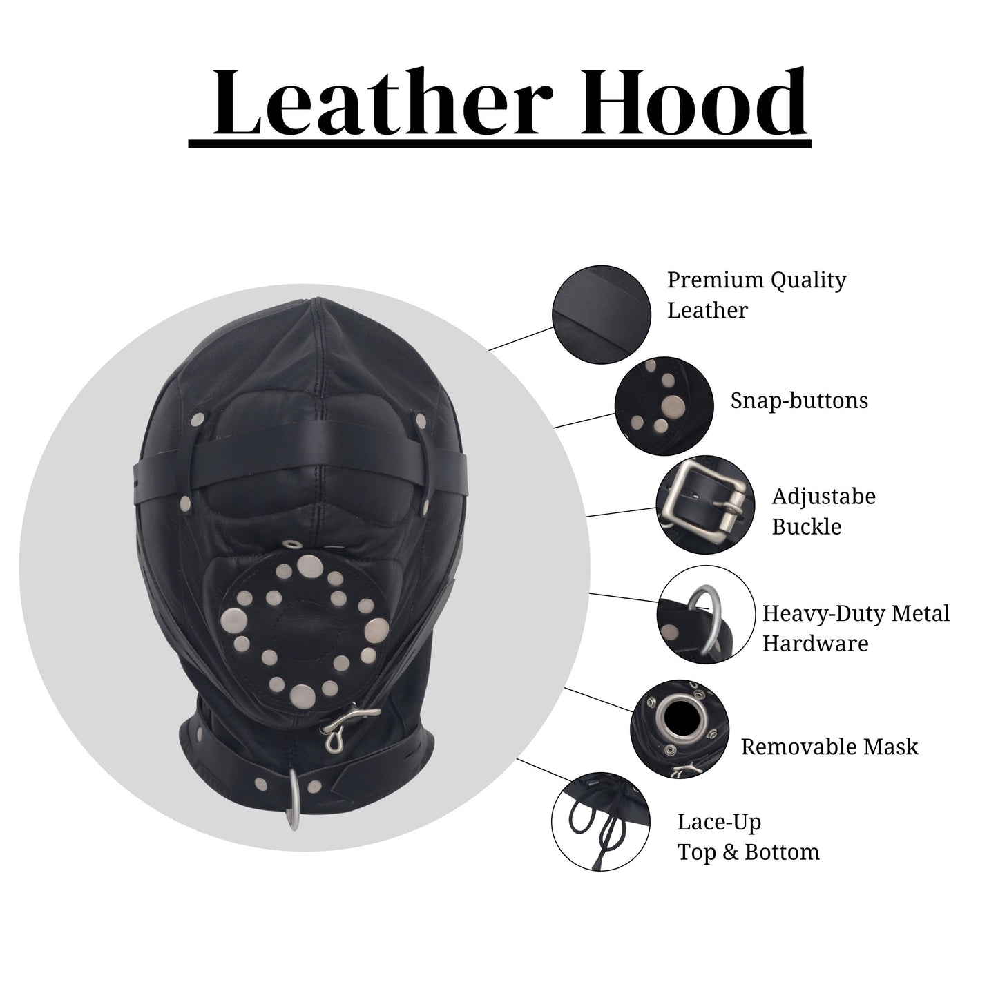 Leather Headgear Hood Harness Sensory Deprivation Gimp Mask with Open Mouth Cosplay Mature